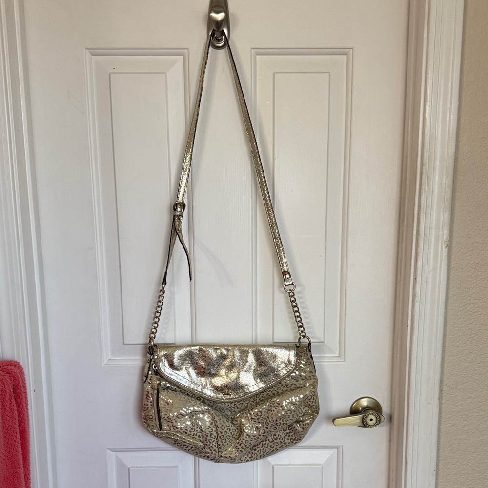 Juicy Couture Metallic Gold Shoulder Bag with Chain Accent